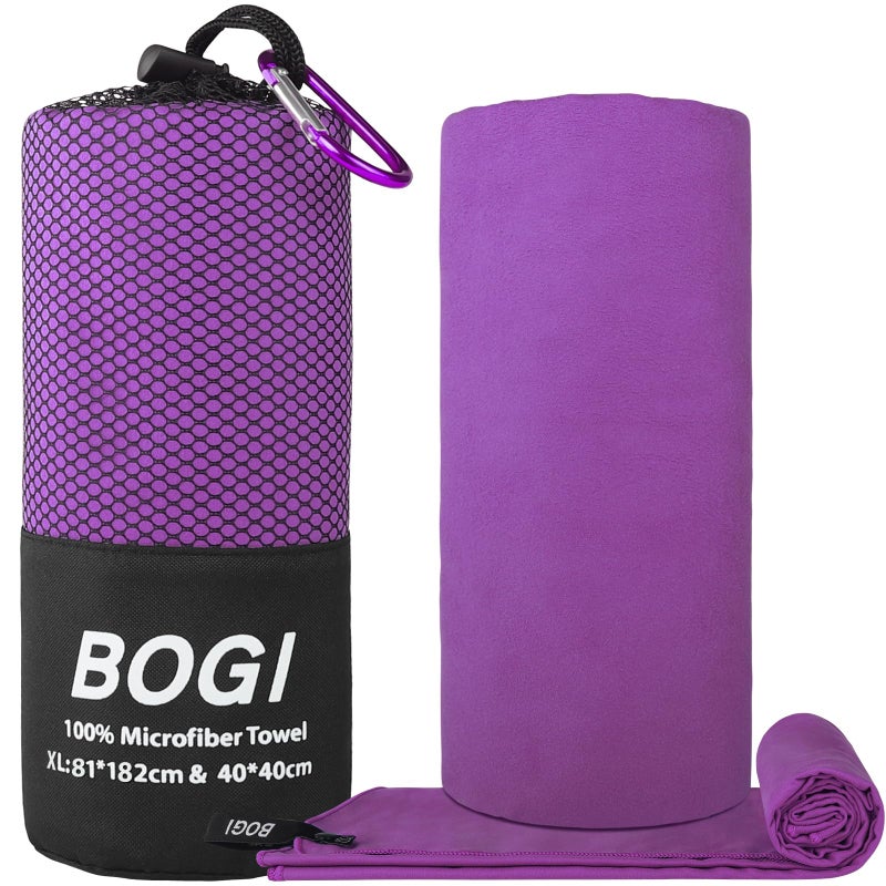 BOGI Microfiber Travel Sports Towel-Quick Dry Towel, Soft Lightweight Microfiber Camping Towel Absorbent Compact Travel Towel for Camping Gym Yoga Swimming Backpacking (XL:72''x32''+16''x16''-Purple) - Image 2